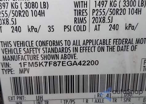 2014 Ford Explorer Limited z USA, uszkodzony, nr VIN 1FM5K7F87EGA42200